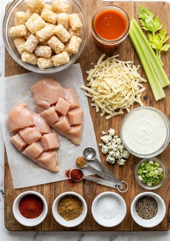 Pioneer Woman Buffalo Chicken Tater Tot Casserole